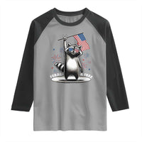 Funny Feral And Free Raglan Shirt 4th of July Patriotic Raccoon With American Flag Fireworks - Wonder Print Shop