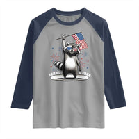 Funny Feral And Free Raglan Shirt 4th of July Patriotic Raccoon With American Flag Fireworks - Wonder Print Shop