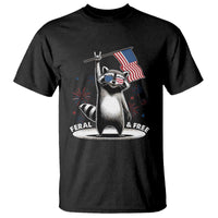 Funny Feral And Free T Shirt 4th of July Patriotic Raccoon With American Flag Fireworks - Wonder Print Shop