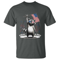 Funny Feral And Free T Shirt 4th of July Patriotic Raccoon With American Flag Fireworks - Wonder Print Shop