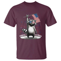 Funny Feral And Free T Shirt 4th of July Patriotic Raccoon With American Flag Fireworks - Wonder Print Shop