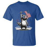 Funny Feral And Free T Shirt 4th of July Patriotic Raccoon With American Flag Fireworks - Wonder Print Shop