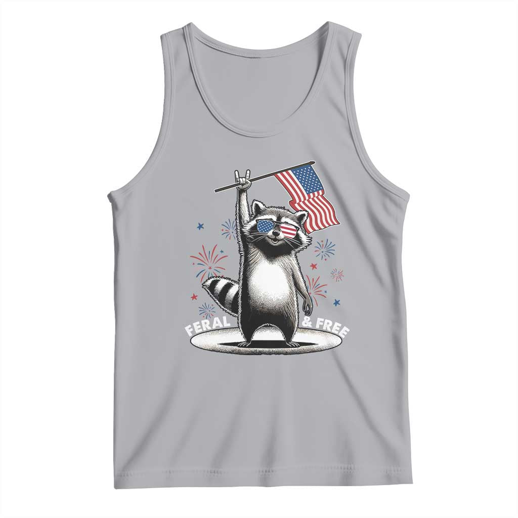 Funny Feral And Free Tank Top 4th of July Patriotic Raccoon With American Flag Fireworks - Wonder Print Shop