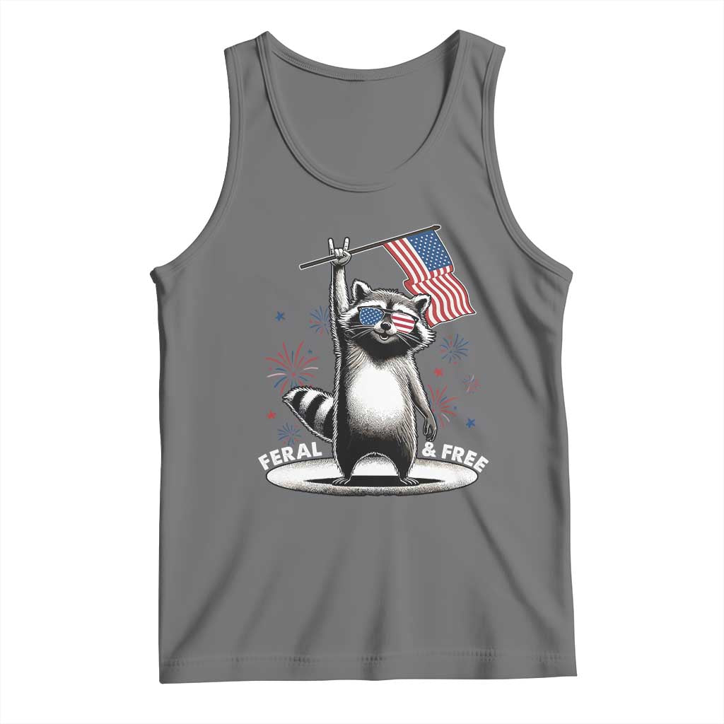 Funny Feral And Free Tank Top 4th of July Patriotic Raccoon With American Flag Fireworks - Wonder Print Shop