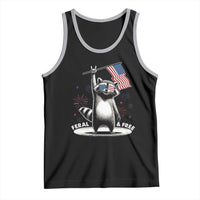Funny Feral And Free Tank Top 4th of July Patriotic Raccoon With American Flag Fireworks - Wonder Print Shop
