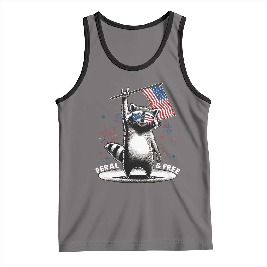 Funny Feral And Free Tank Top 4th of July Patriotic Raccoon With American Flag Fireworks - Wonder Print Shop