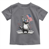 Funny Feral And Free Toddler T Shirt 4th of July Patriotic Raccoon With American Flag Fireworks - Wonder Print Shop