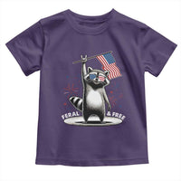 Funny Feral And Free Toddler T Shirt 4th of July Patriotic Raccoon With American Flag Fireworks - Wonder Print Shop