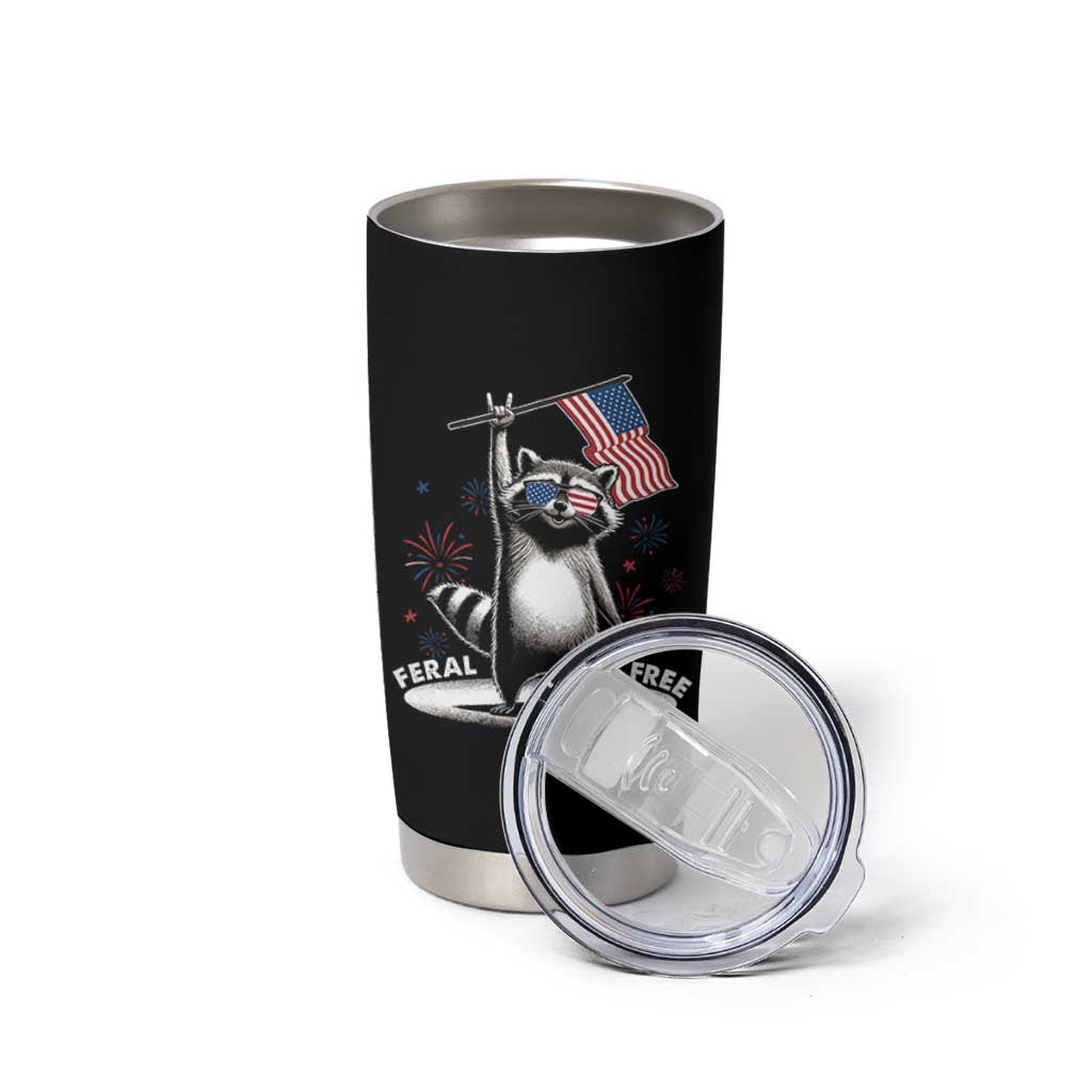 Funny Feral And Free Tumbler Cup 4th of July Patriotic Raccoon With American Flag Fireworks - Wonder Print Shop