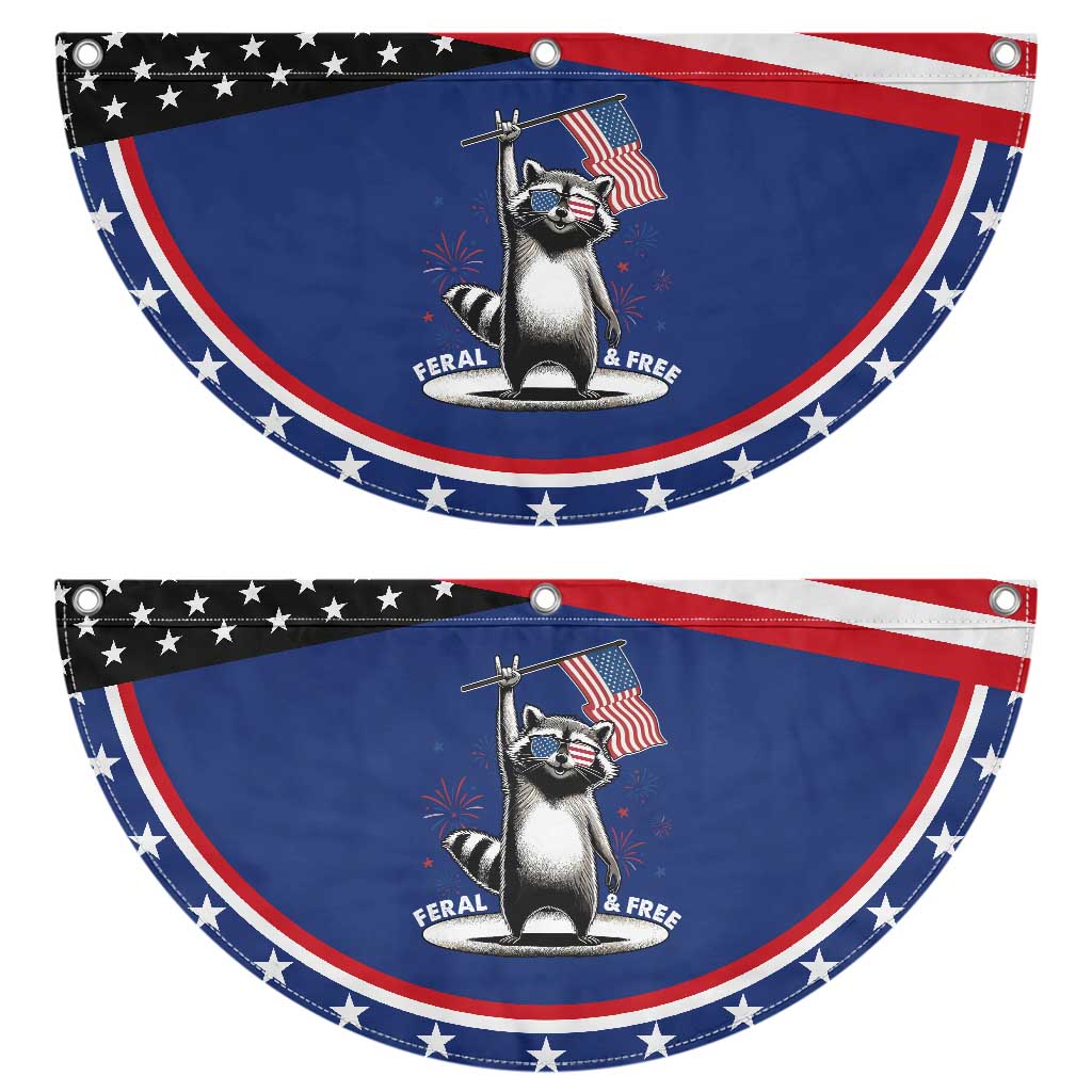 Funny Feral And Free Patriotic Fan Flag 4th of July Raccoon With American Flag Fireworks