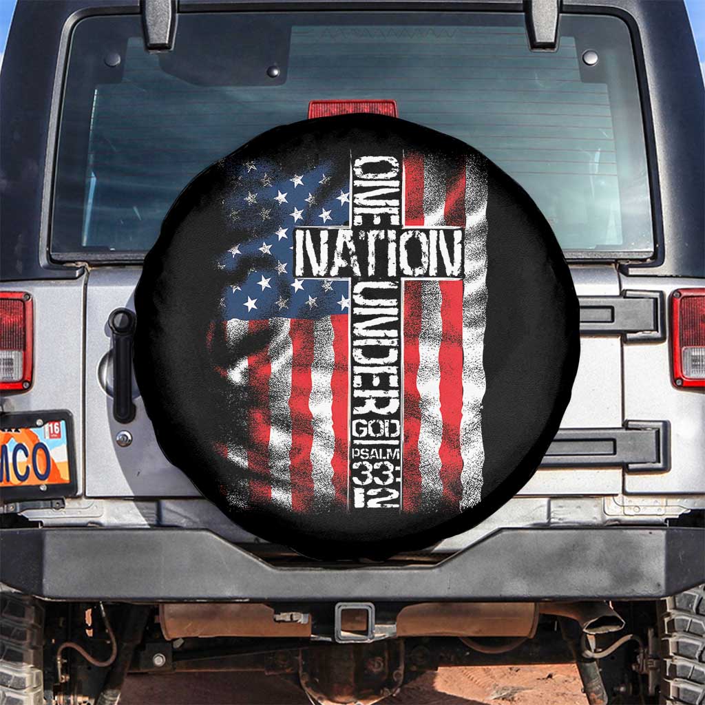 One Nation Under God Spare Tire Cover 4th Of July Patriotic Christian Vintage Cross American Flag - Wonder Print Shop