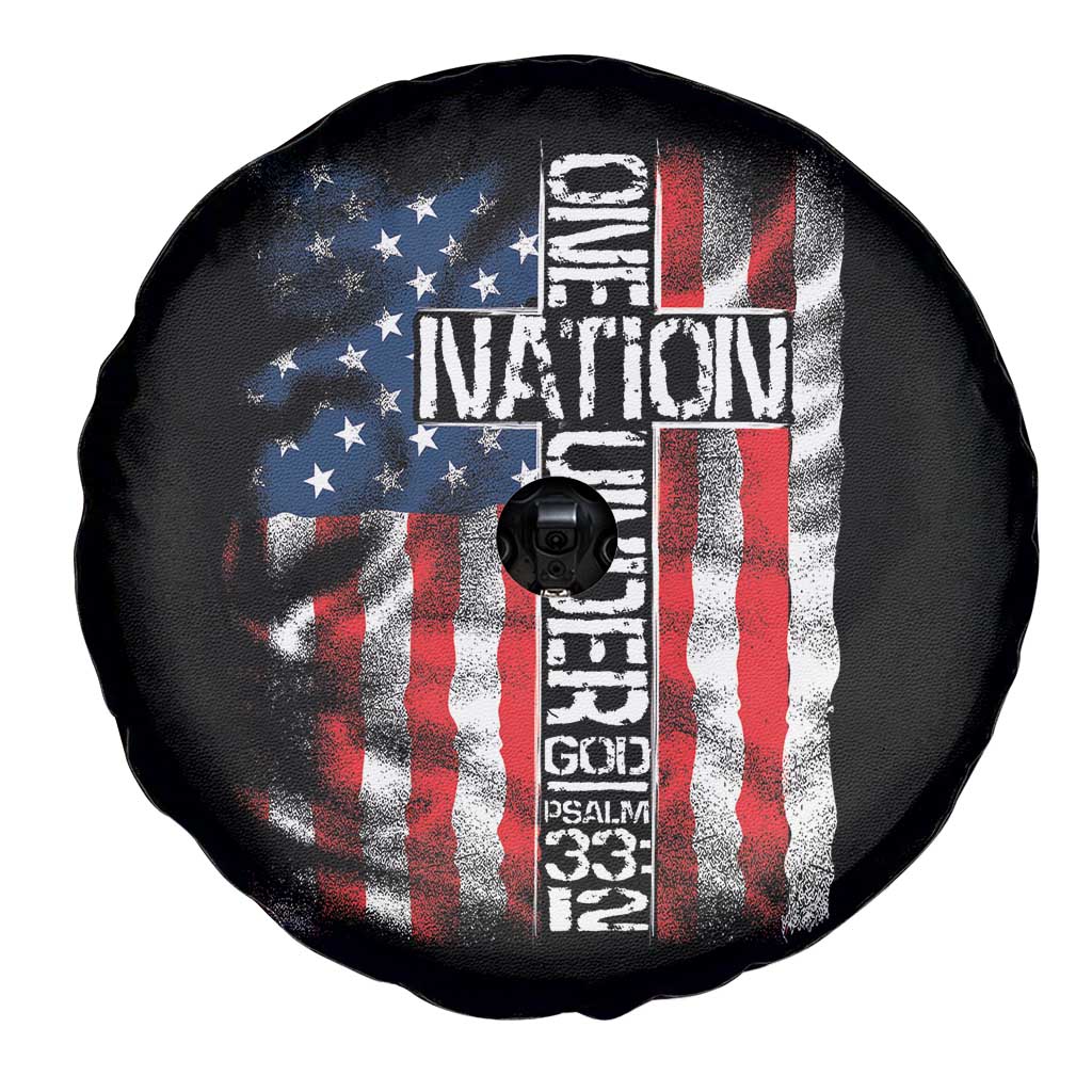 One Nation Under God Spare Tire Cover 4th Of July Patriotic Christian Vintage Cross American Flag - Wonder Print Shop