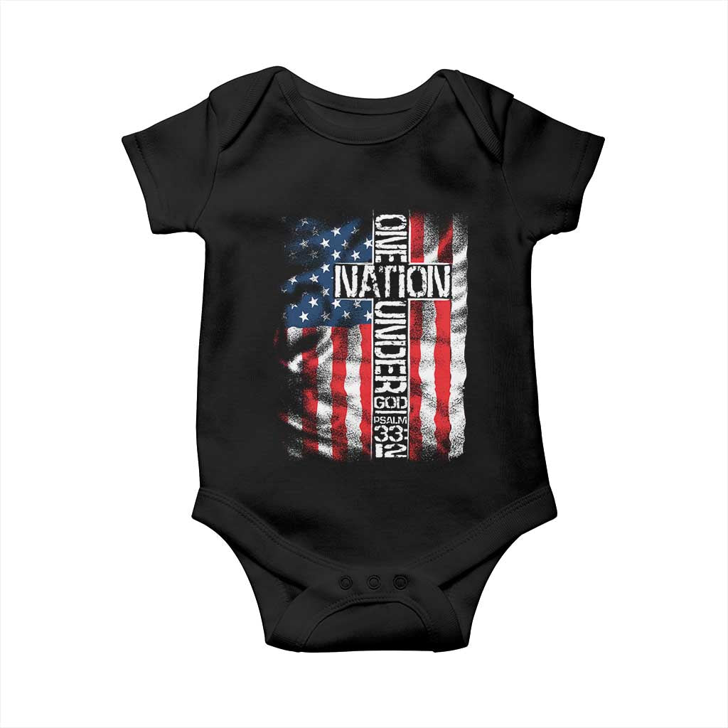 One Nation Under God Baby Onesie 4th Of July Patriotic Christian Vintage Cross American Flag - Wonder Print Shop