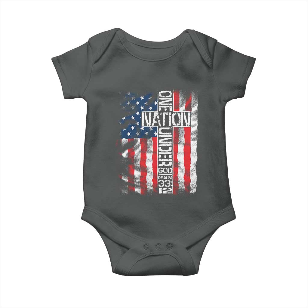 One Nation Under God Baby Onesie 4th Of July Patriotic Christian Vintage Cross American Flag - Wonder Print Shop