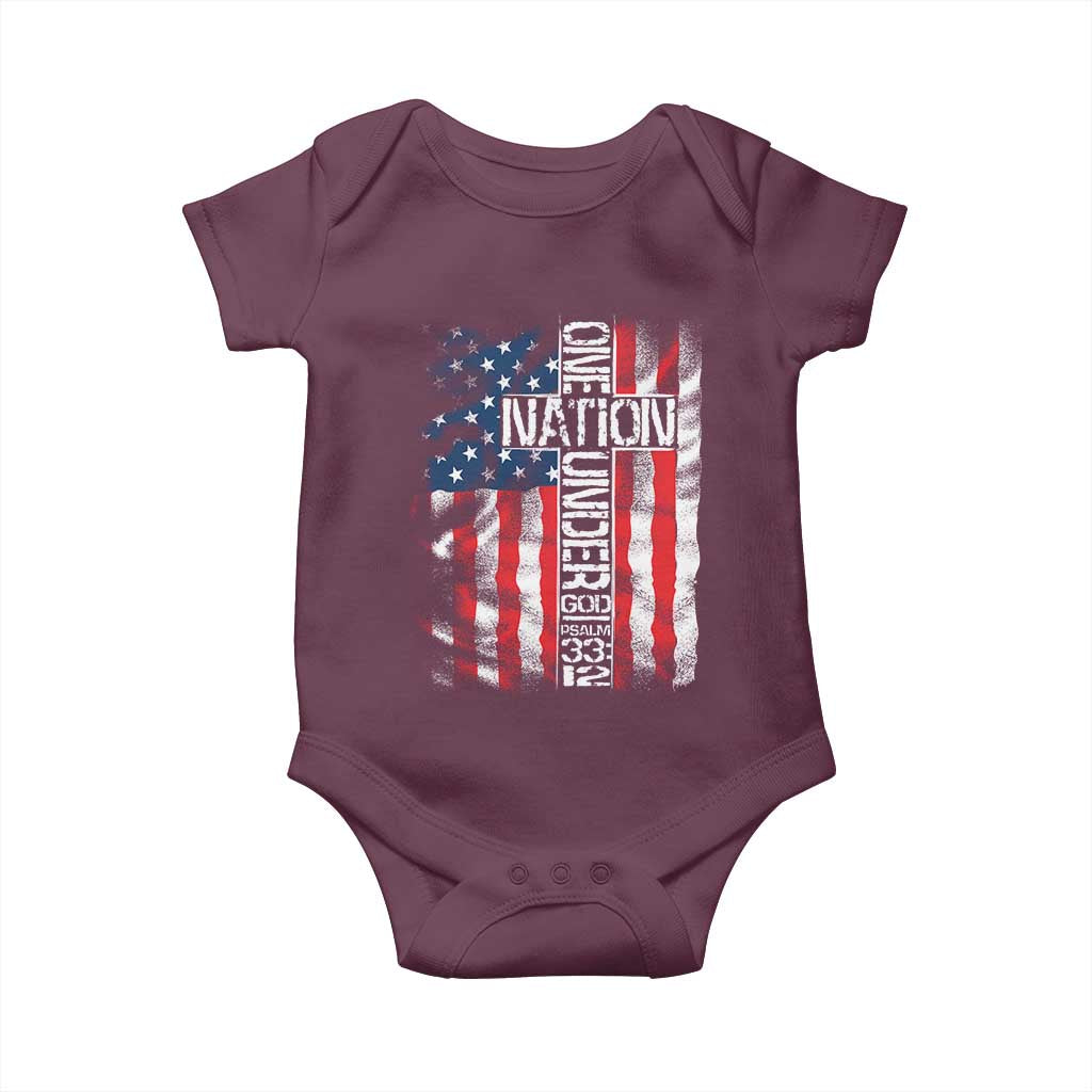 One Nation Under God Baby Onesie 4th Of July Patriotic Christian Vintage Cross American Flag - Wonder Print Shop