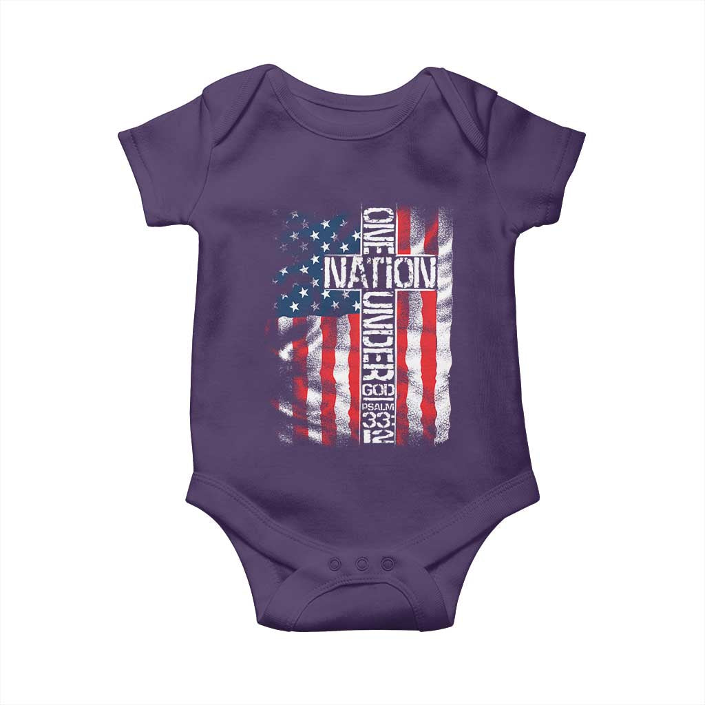 One Nation Under God Baby Onesie 4th Of July Patriotic Christian Vintage Cross American Flag - Wonder Print Shop