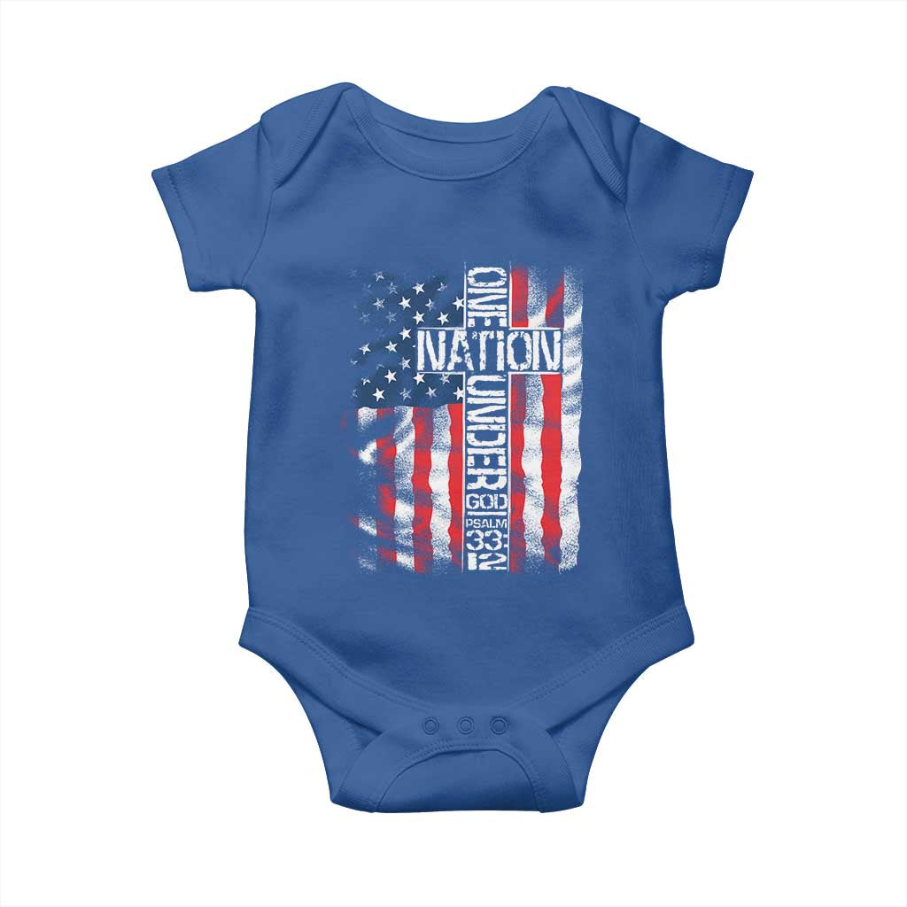 One Nation Under God Baby Onesie 4th Of July Patriotic Christian Vintage Cross American Flag - Wonder Print Shop