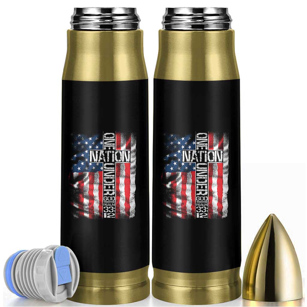 One Nation Under God Bullet Tumbler 4th Of July Patriotic Christian Vintage Cross American Flag - Wonder Print Shop