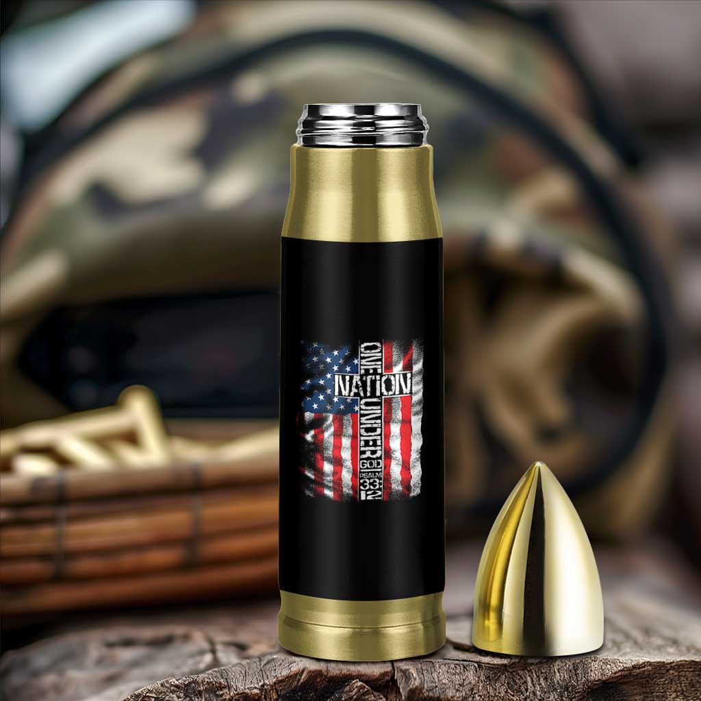 One Nation Under God Bullet Tumbler 4th Of July Patriotic Christian Vintage Cross American Flag - Wonder Print Shop