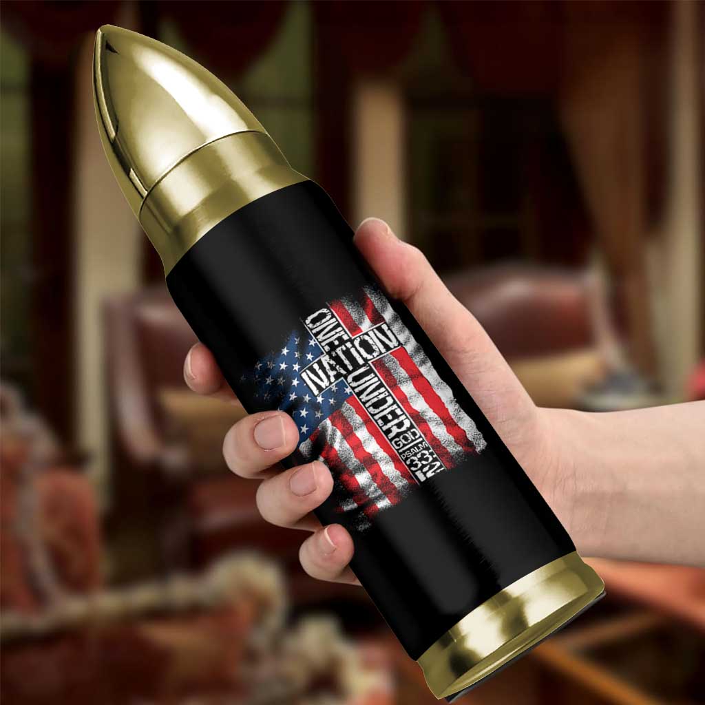 One Nation Under God Bullet Tumbler 4th Of July Patriotic Christian Vintage Cross American Flag - Wonder Print Shop