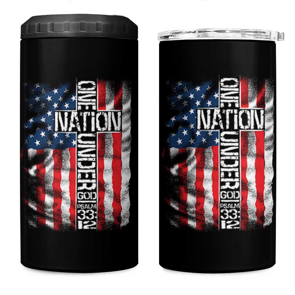 One Nation Under God 4 in 1 Can Cooler Tumbler 4th Of July Patriotic Christian Vintage Cross American Flag - Wonder Print Shop