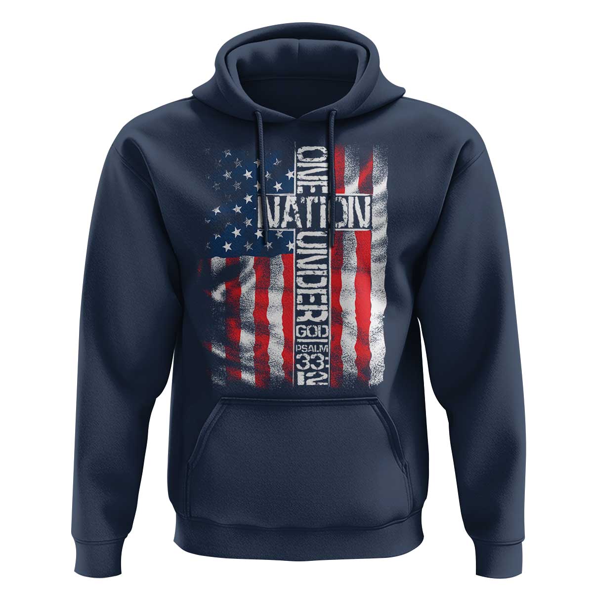 One Nation Under God Hoodie 4th Of July Patriotic Christian Vintage Cross American Flag - Wonder Print Shop