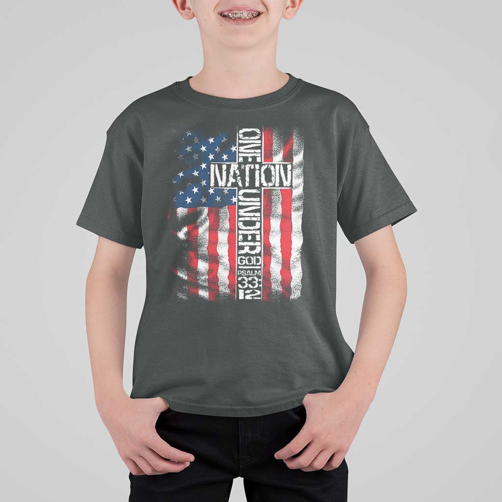 One Nation Under God T Shirt For Kid 4th Of July Patriotic Christian Vintage Cross American Flag - Wonder Print Shop