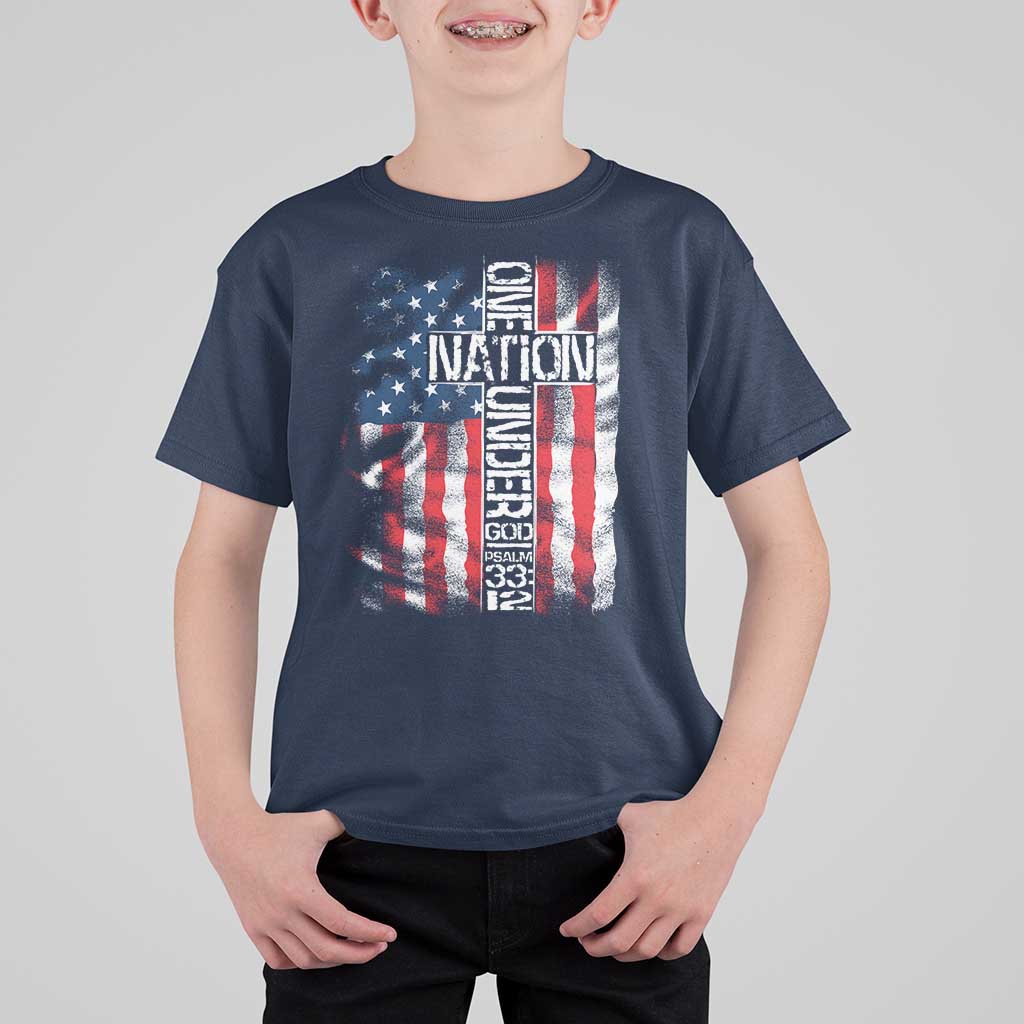 One Nation Under God T Shirt For Kid 4th Of July Patriotic Christian Vintage Cross American Flag - Wonder Print Shop