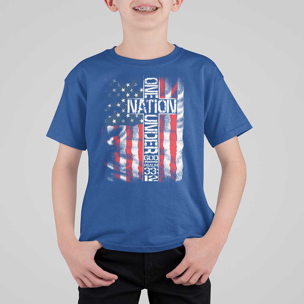 One Nation Under God T Shirt For Kid 4th Of July Patriotic Christian Vintage Cross American Flag - Wonder Print Shop