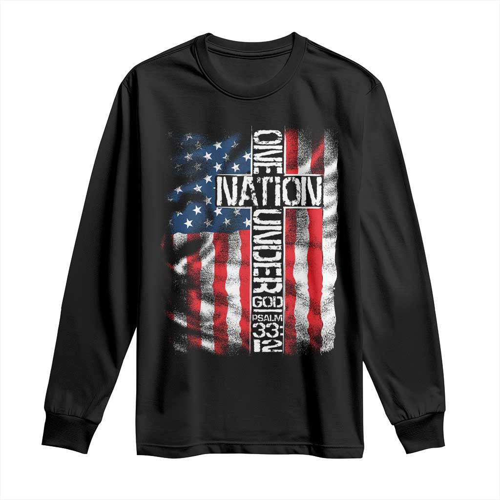 One Nation Under God Long Sleeve Shirt 4th Of July Patriotic Christian Vintage Cross American Flag - Wonder Print Shop