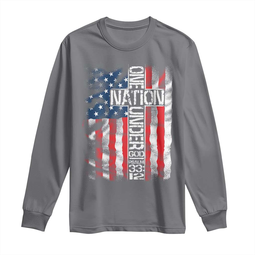 One Nation Under God Long Sleeve Shirt 4th Of July Patriotic Christian Vintage Cross American Flag - Wonder Print Shop