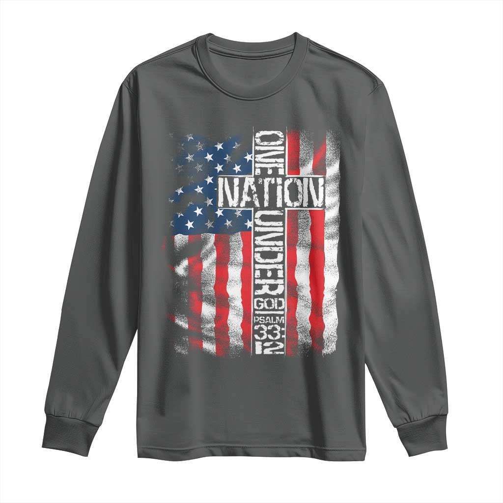 One Nation Under God Long Sleeve Shirt 4th Of July Patriotic Christian Vintage Cross American Flag - Wonder Print Shop