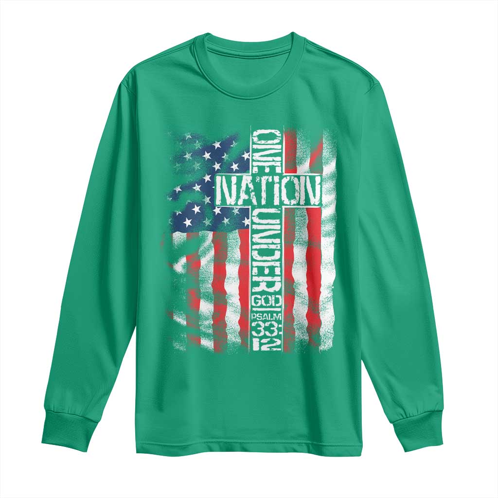 One Nation Under God Long Sleeve Shirt 4th Of July Patriotic Christian Vintage Cross American Flag - Wonder Print Shop