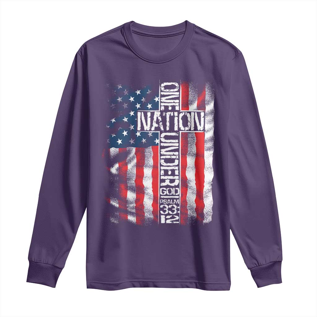 One Nation Under God Long Sleeve Shirt 4th Of July Patriotic Christian Vintage Cross American Flag - Wonder Print Shop
