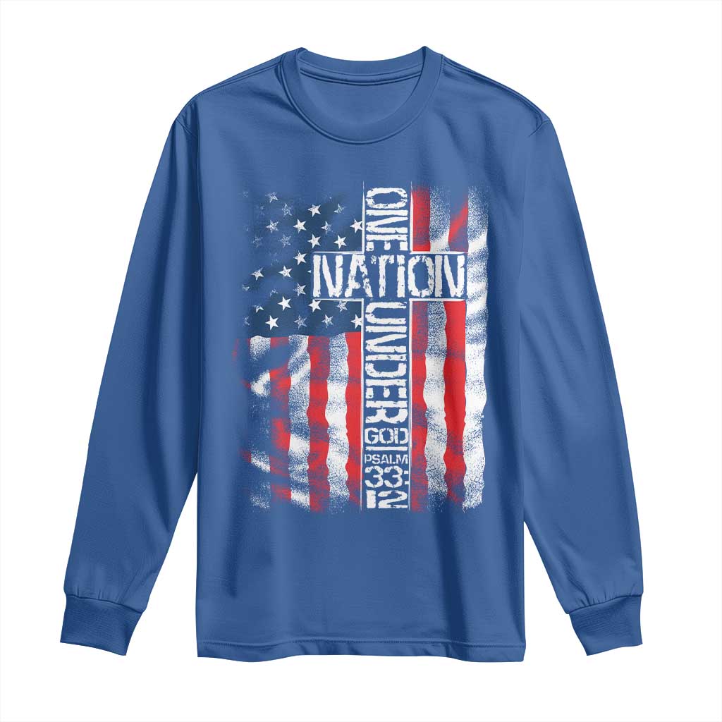 One Nation Under God Long Sleeve Shirt 4th Of July Patriotic Christian Vintage Cross American Flag - Wonder Print Shop