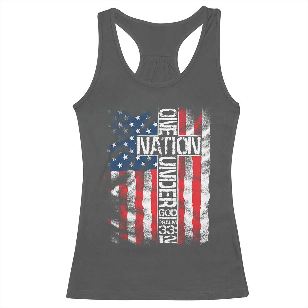 One Nation Under God Racerback Tank Top 4th Of July Patriotic Christian Vintage Cross American Flag - Wonder Print Shop