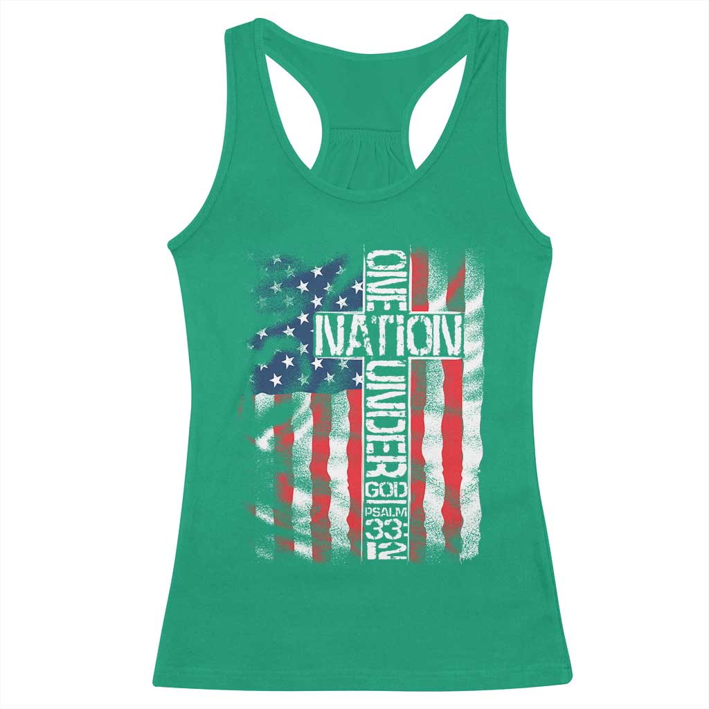 One Nation Under God Racerback Tank Top 4th Of July Patriotic Christian Vintage Cross American Flag - Wonder Print Shop