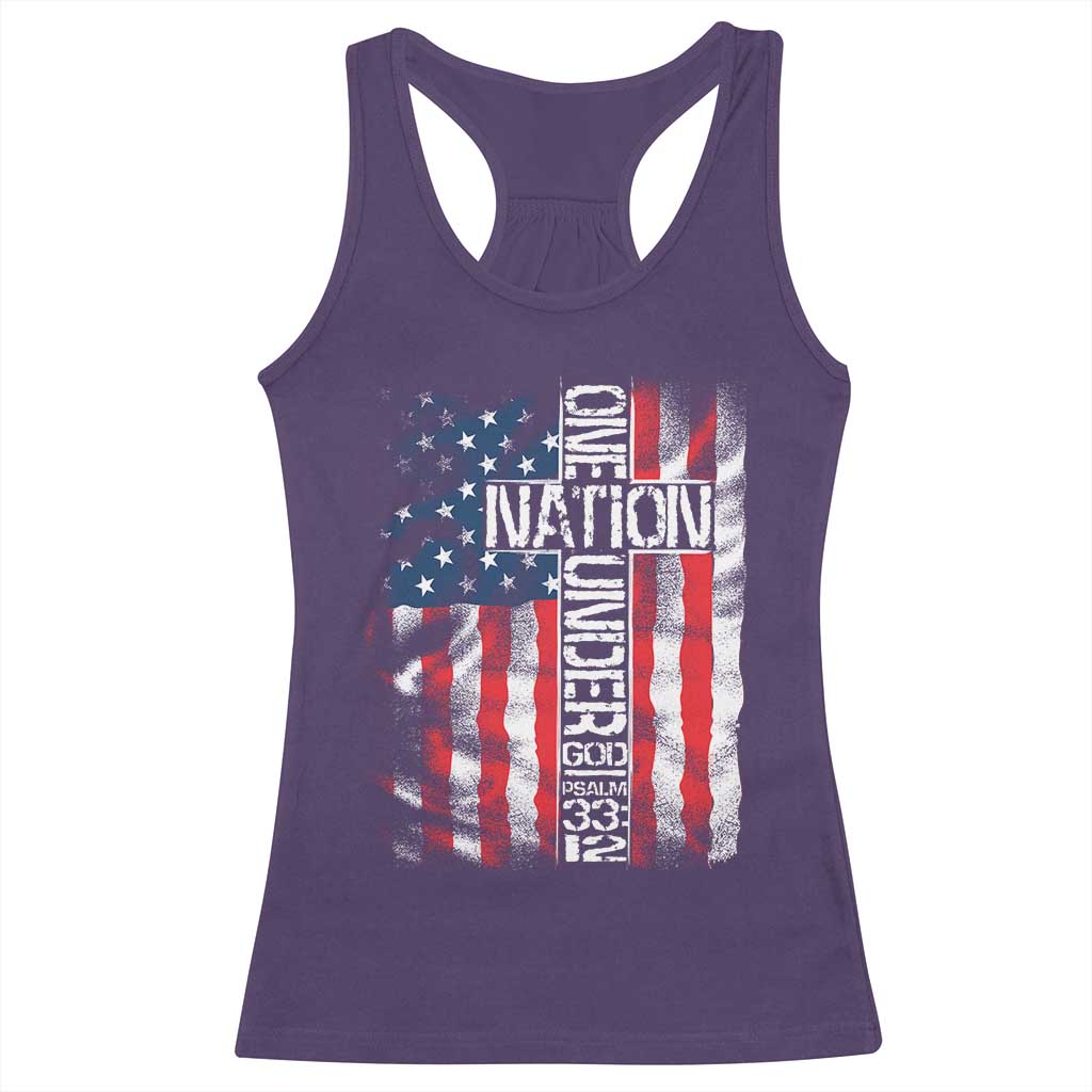 One Nation Under God Racerback Tank Top 4th Of July Patriotic Christian Vintage Cross American Flag - Wonder Print Shop