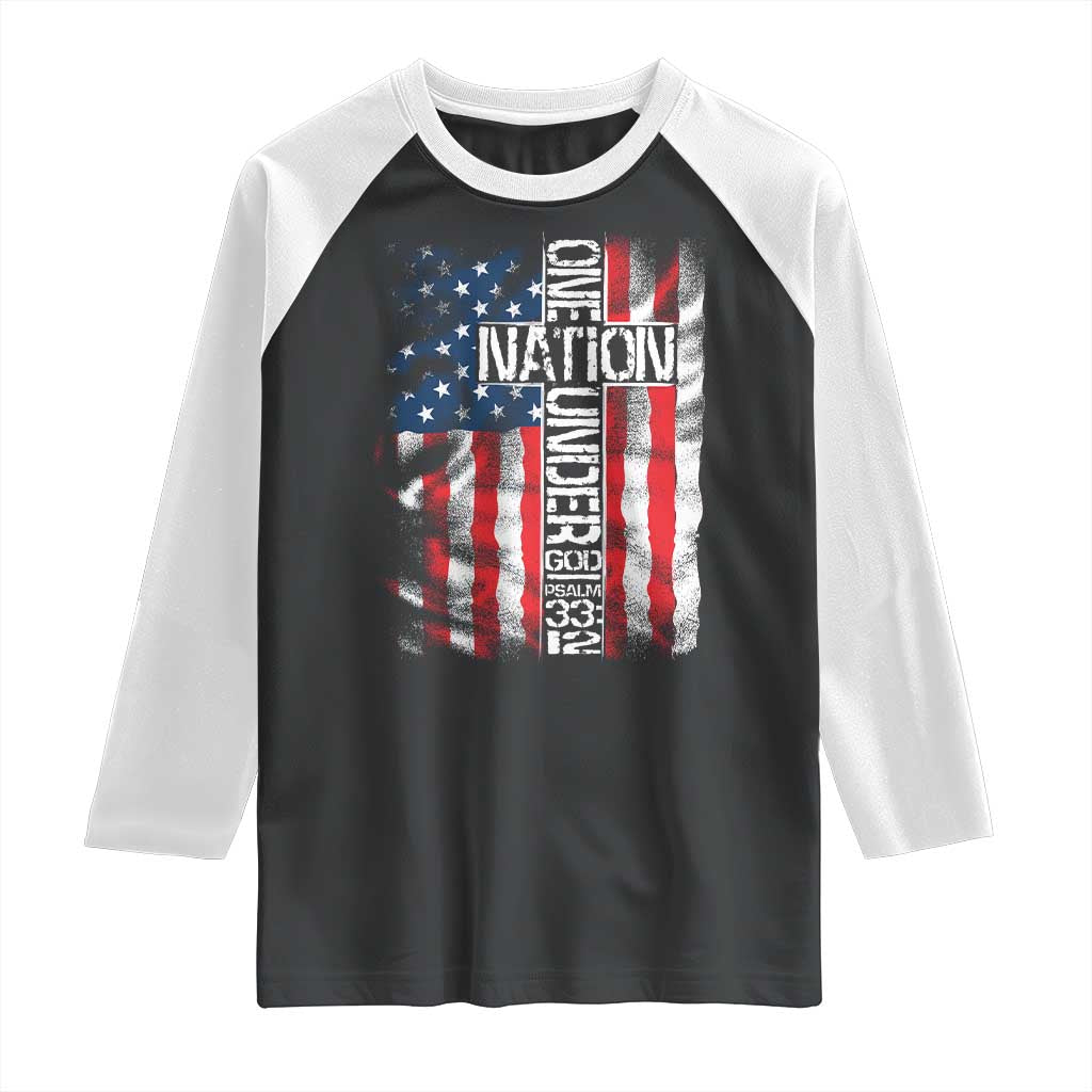 One Nation Under God Raglan Shirt 4th Of July Patriotic Christian Vintage Cross American Flag - Wonder Print Shop