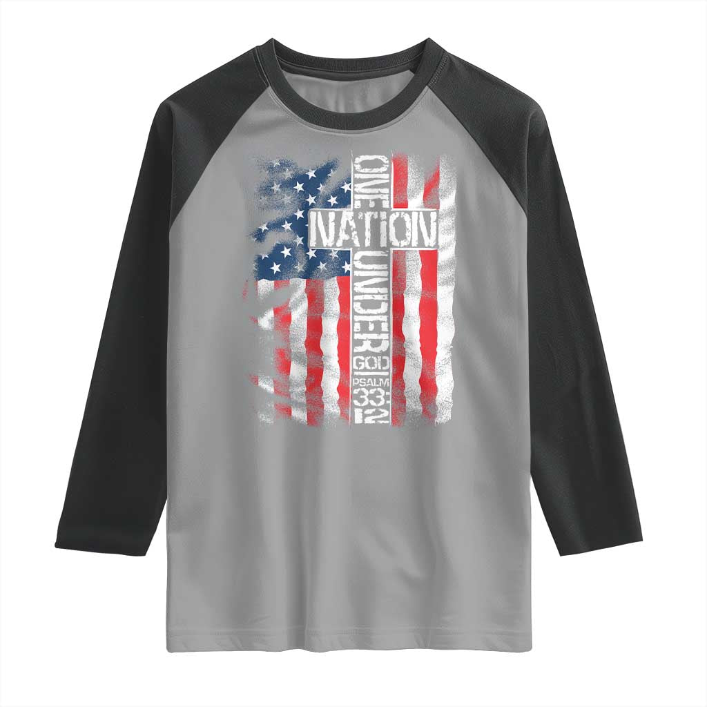 One Nation Under God Raglan Shirt 4th Of July Patriotic Christian Vintage Cross American Flag - Wonder Print Shop