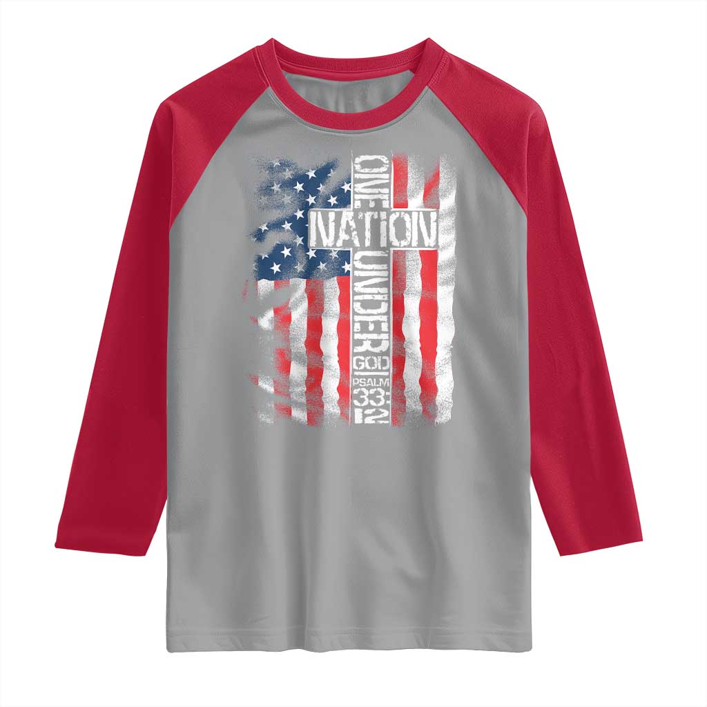 One Nation Under God Raglan Shirt 4th Of July Patriotic Christian Vintage Cross American Flag - Wonder Print Shop