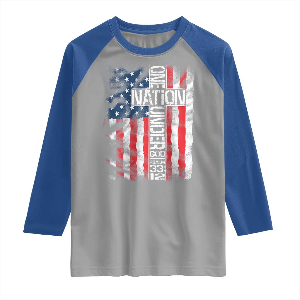 One Nation Under God Raglan Shirt 4th Of July Patriotic Christian Vintage Cross American Flag - Wonder Print Shop