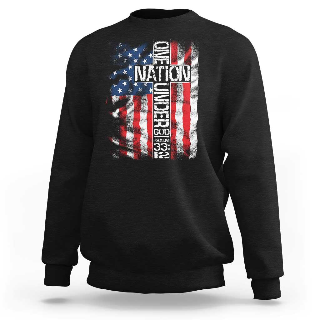 One Nation Under God Sweatshirt 4th Of July Patriotic Christian Vintage Cross American Flag - Wonder Print Shop