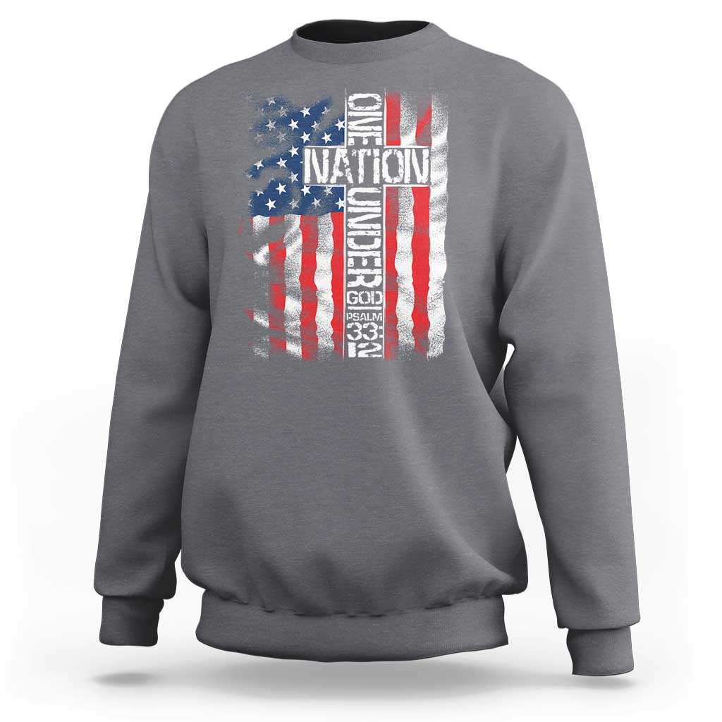 One Nation Under God Sweatshirt 4th Of July Patriotic Christian Vintage Cross American Flag - Wonder Print Shop