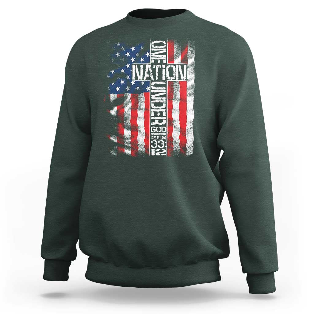 One Nation Under God Sweatshirt 4th Of July Patriotic Christian Vintage Cross American Flag - Wonder Print Shop