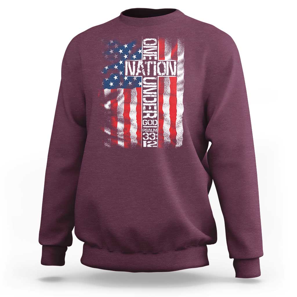 One Nation Under God Sweatshirt 4th Of July Patriotic Christian Vintage Cross American Flag - Wonder Print Shop
