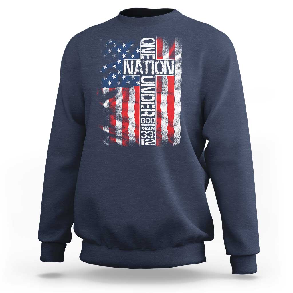 One Nation Under God Sweatshirt 4th Of July Patriotic Christian Vintage Cross American Flag - Wonder Print Shop
