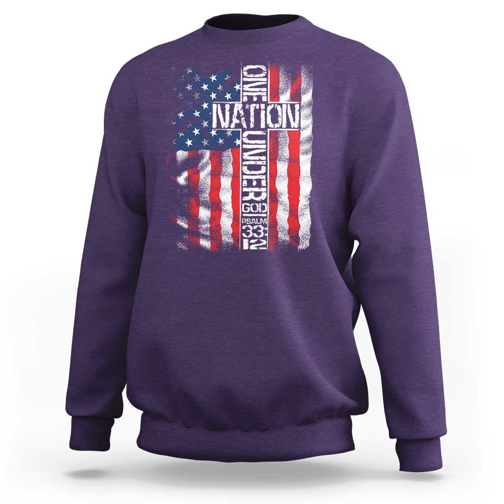 One Nation Under God Sweatshirt 4th Of July Patriotic Christian Vintage Cross American Flag - Wonder Print Shop