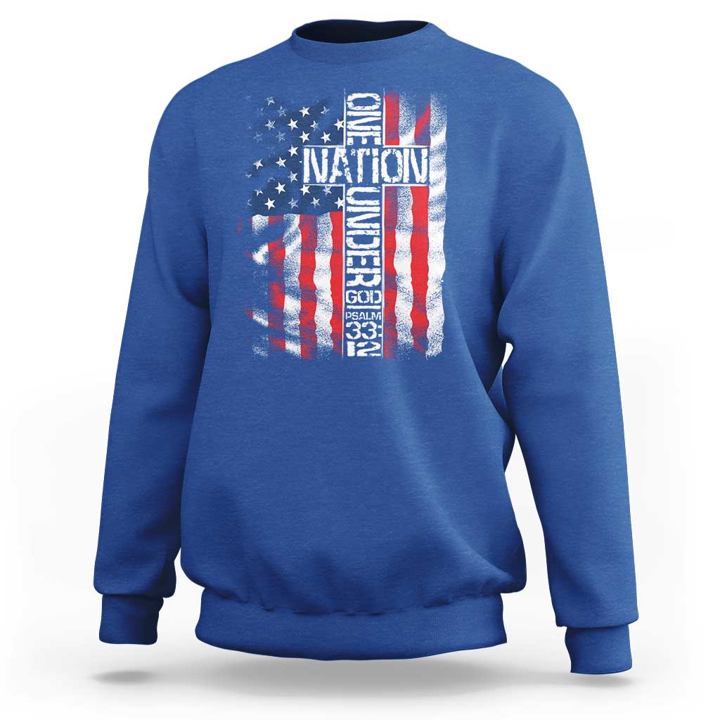 One Nation Under God Sweatshirt 4th Of July Patriotic Christian Vintage Cross American Flag - Wonder Print Shop