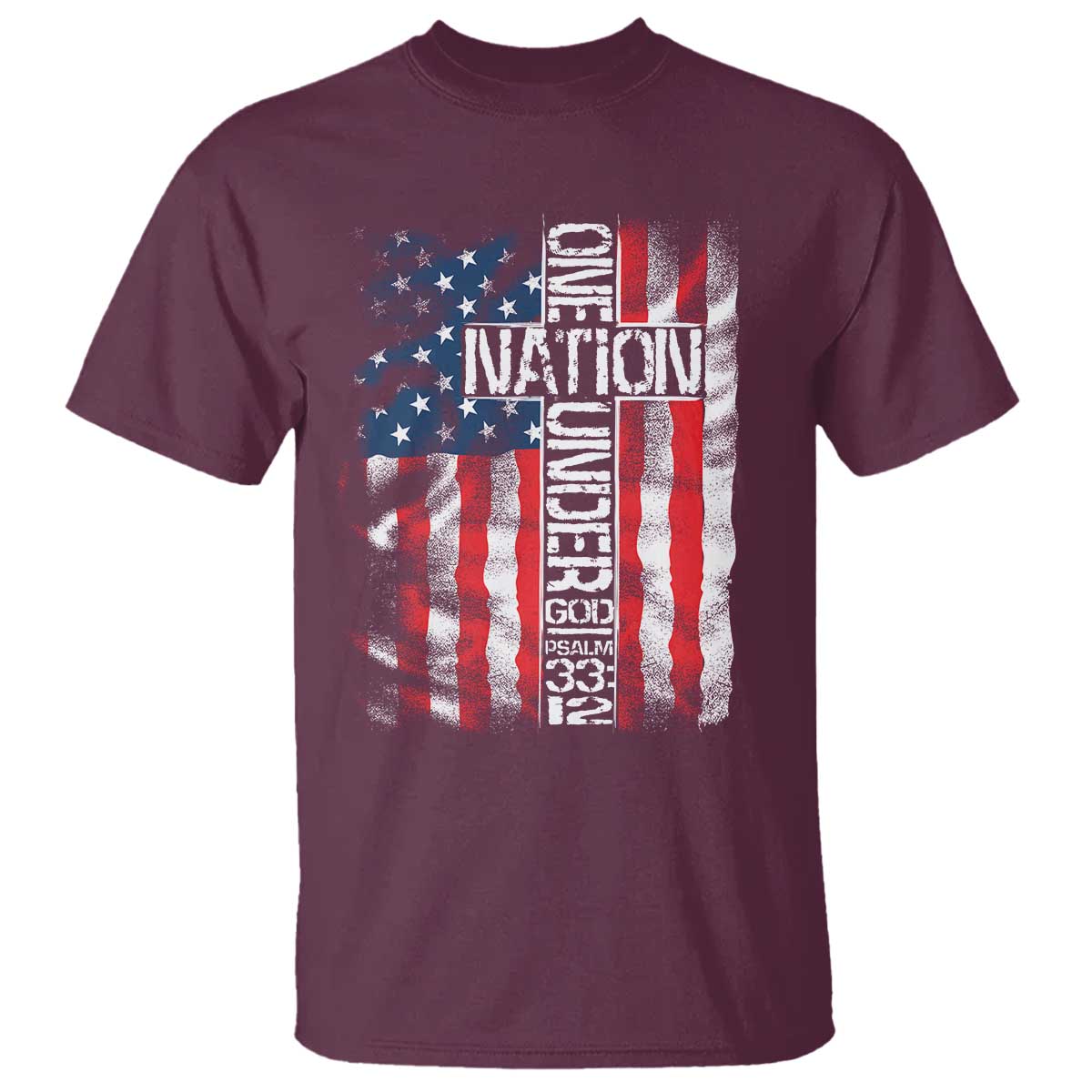 One Nation Under God T Shirt 4th Of July Patriotic Christian Vintage Cross American Flag - Wonder Print Shop